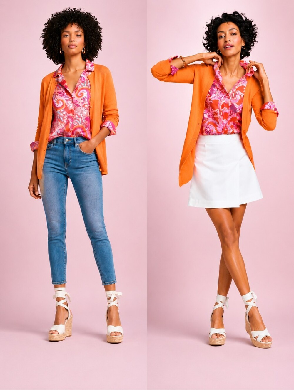2pc CHICME Pink Orange Paisley BLOUSE & LEGGINGS Set Women's MEDIUM Matching Set